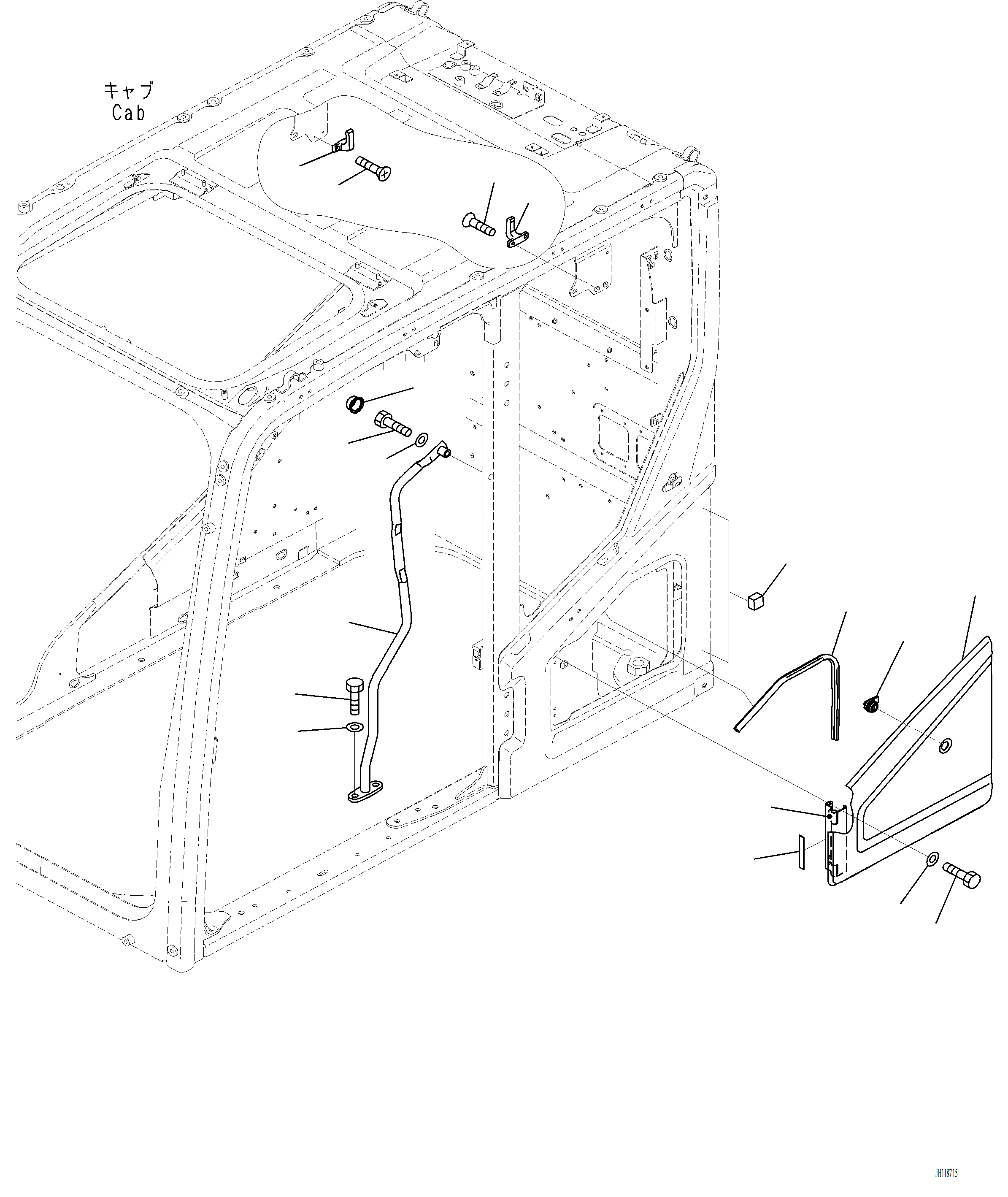 Komatsu parts book diagram for PC220LCi-12 S/N A15001: K1111-001015 CAB HANGER, AIR INTAKE AND GRIP