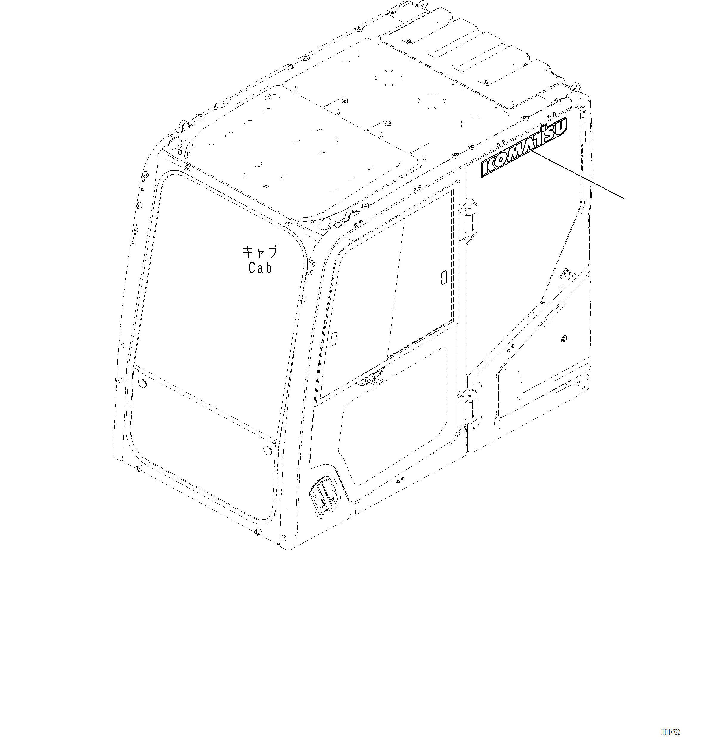 Komatsu parts book diagram for PC220LCi-12 S/N A15001: K1111-001020 CAB KOMATSU MARK