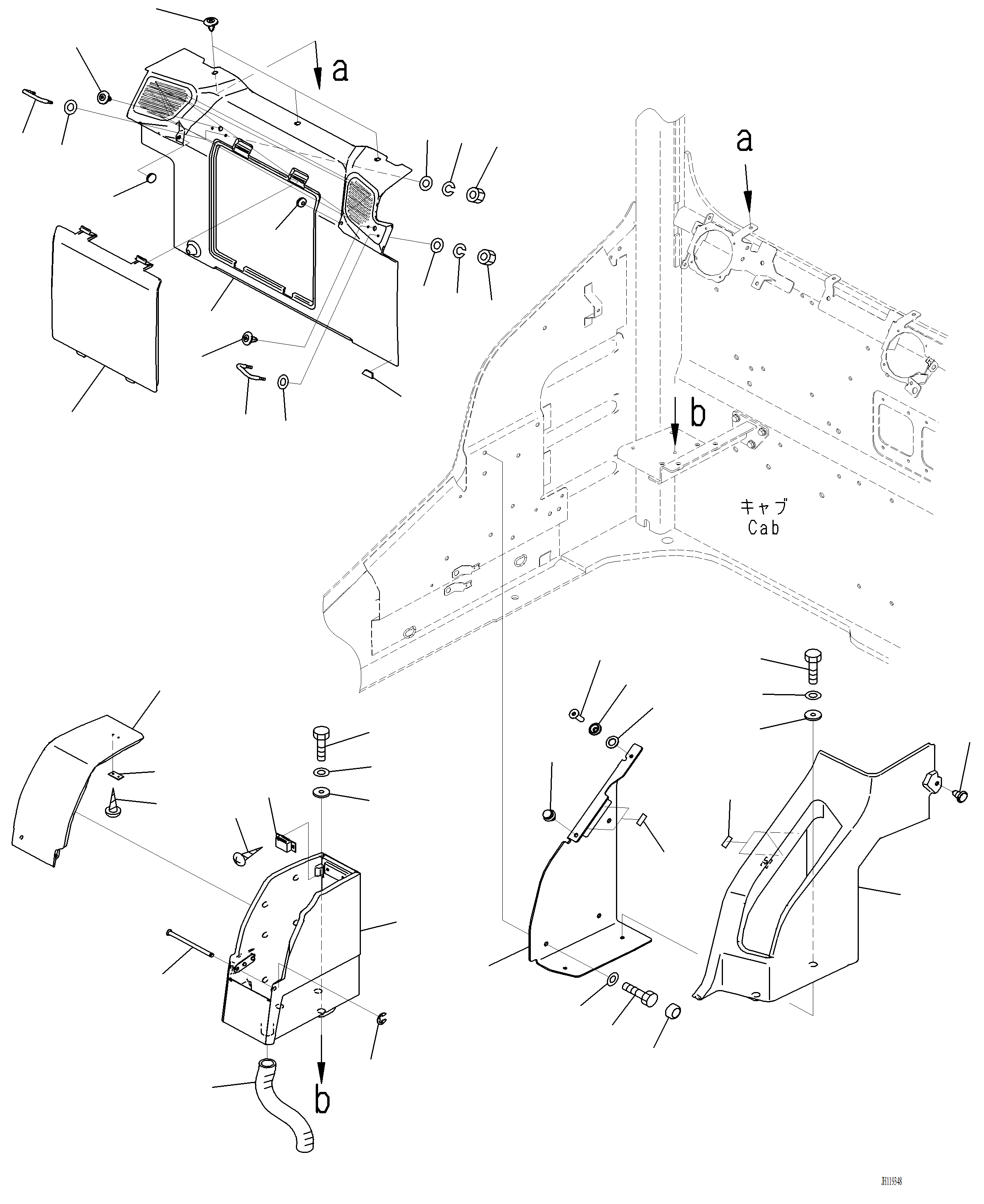 Komatsu parts book diagram for PC220LCi-12 S/N A15001: K1111-001031 CAB CAB IN PARTS, REAR COVER