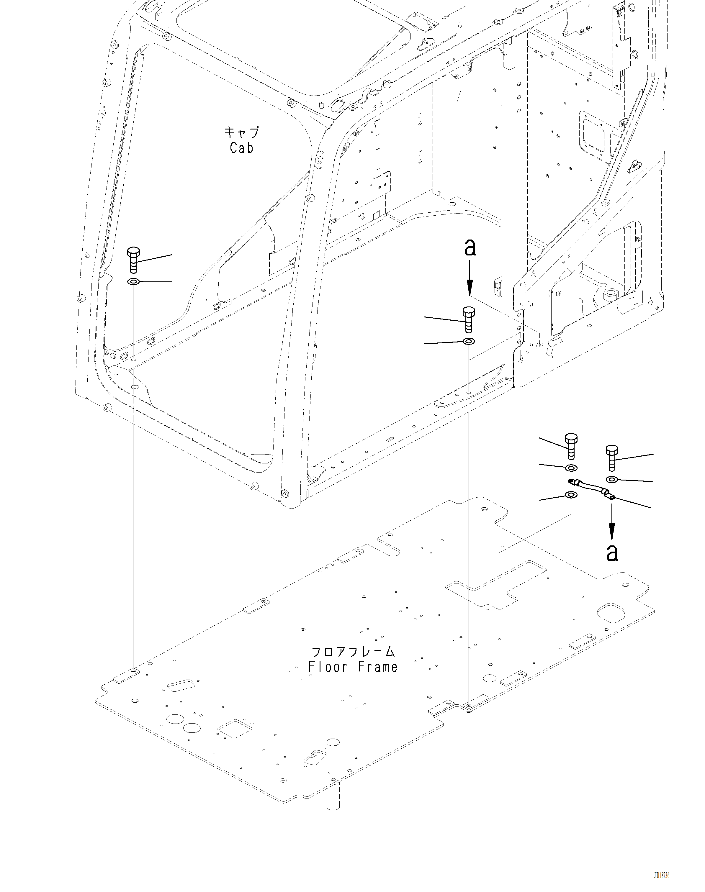 Komatsu parts book diagram for PC220LCi-12 S/N A15001: K1111-001033 CAB CAB IN PARTS, CAB MOUNTING AND GROUND CABLE