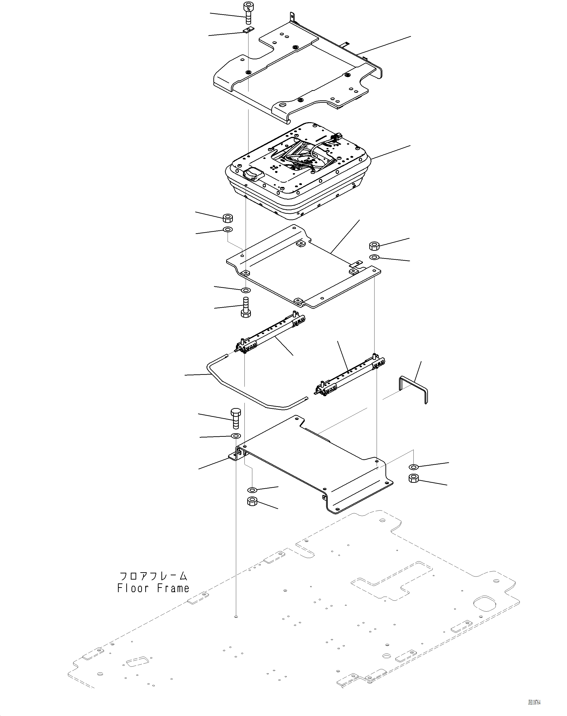 Komatsu parts book diagram for PC220LCi-12 S/N A15001: K1111-001043 CAB FLOOR, BASE