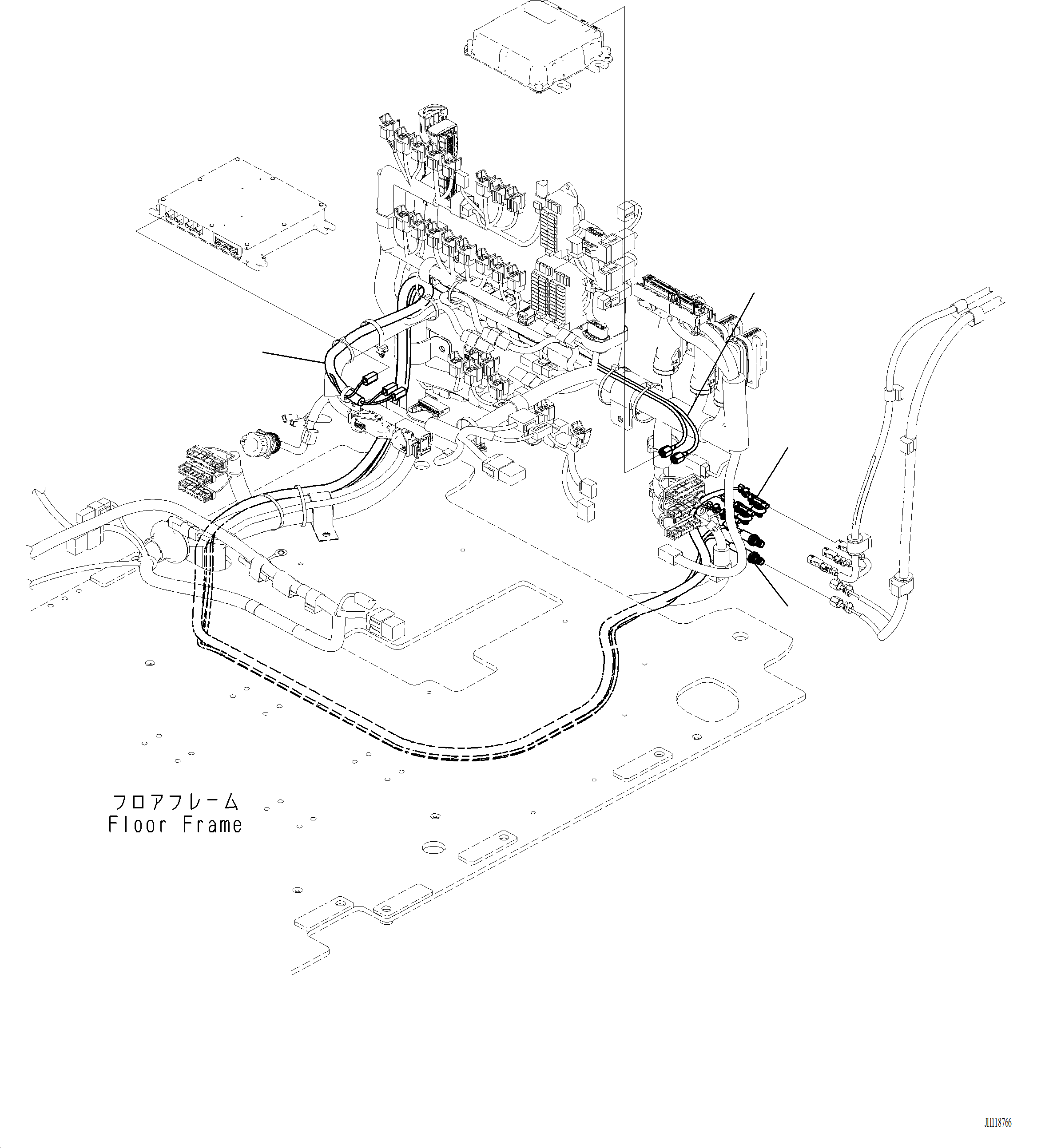 Komatsu parts book diagram for PC220LCi-12 S/N A15001: K1111-001044 CAB FLOOR, ADDITIONAL WIRING HARNESS
