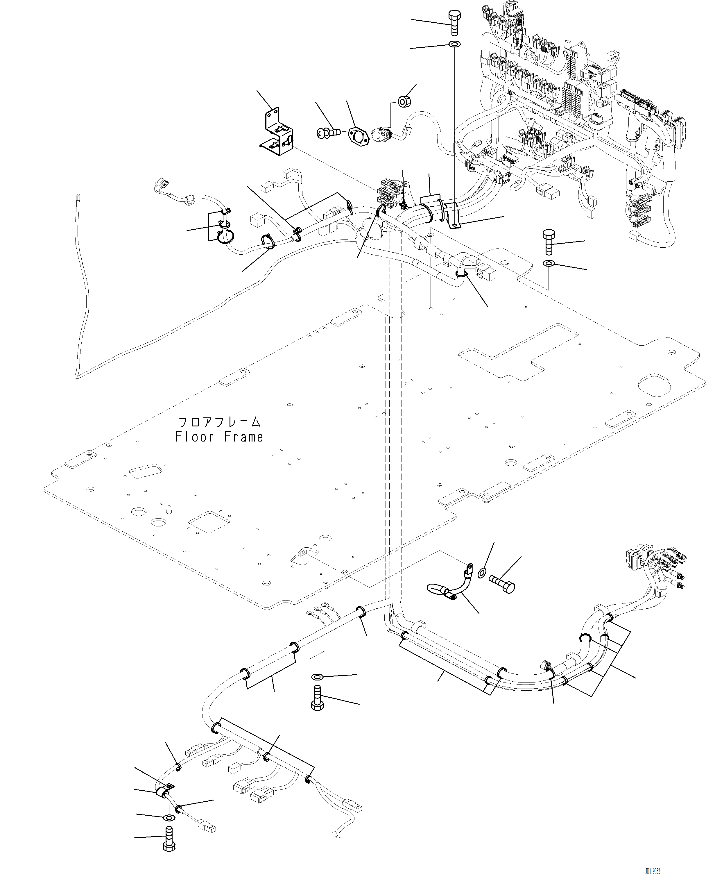 Komatsu parts book diagram for PC220LCi-12 S/N A15001: K1111-001045 CAB FLOOR, WIRING HARNESS CLAMP AND GROUND