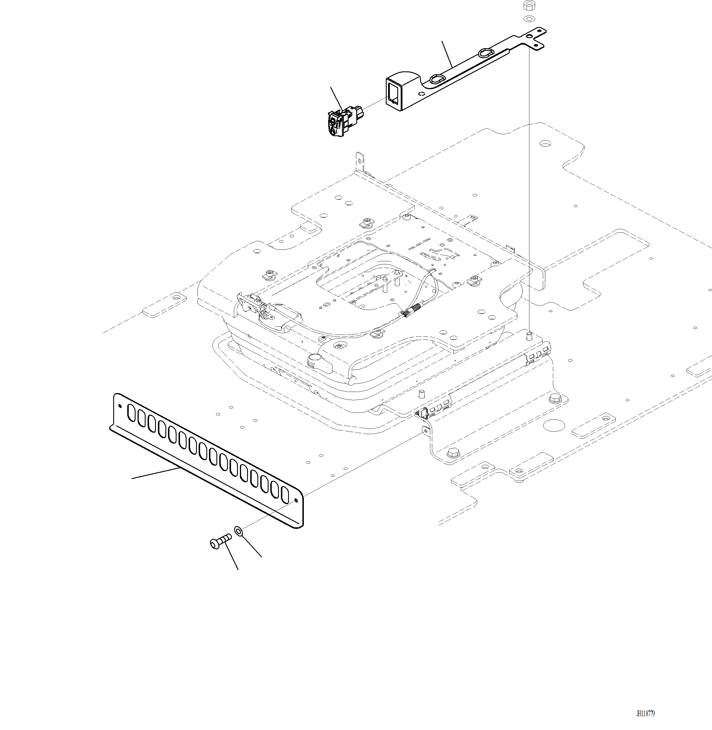 Komatsu parts book diagram for PC220LCi-12 S/N A15001: K1111-001057 CAB FLOOR, BASE FRONT COVER AND SECONDARY ENGINE STOP SWITCH