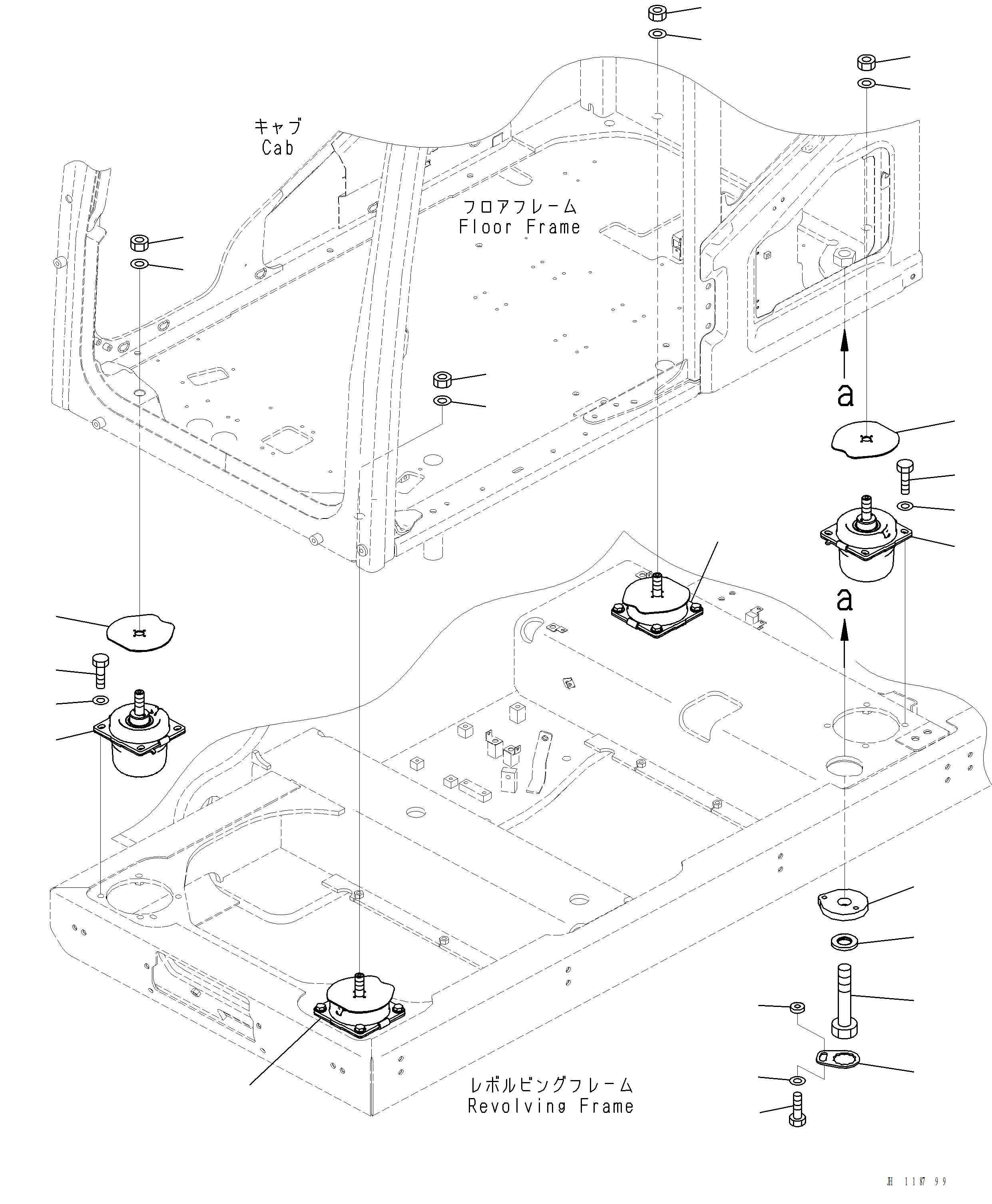 Komatsu parts book diagram for PC220LCi-12 S/N A15001: K1120-001001 FLOOR MOUNTING
