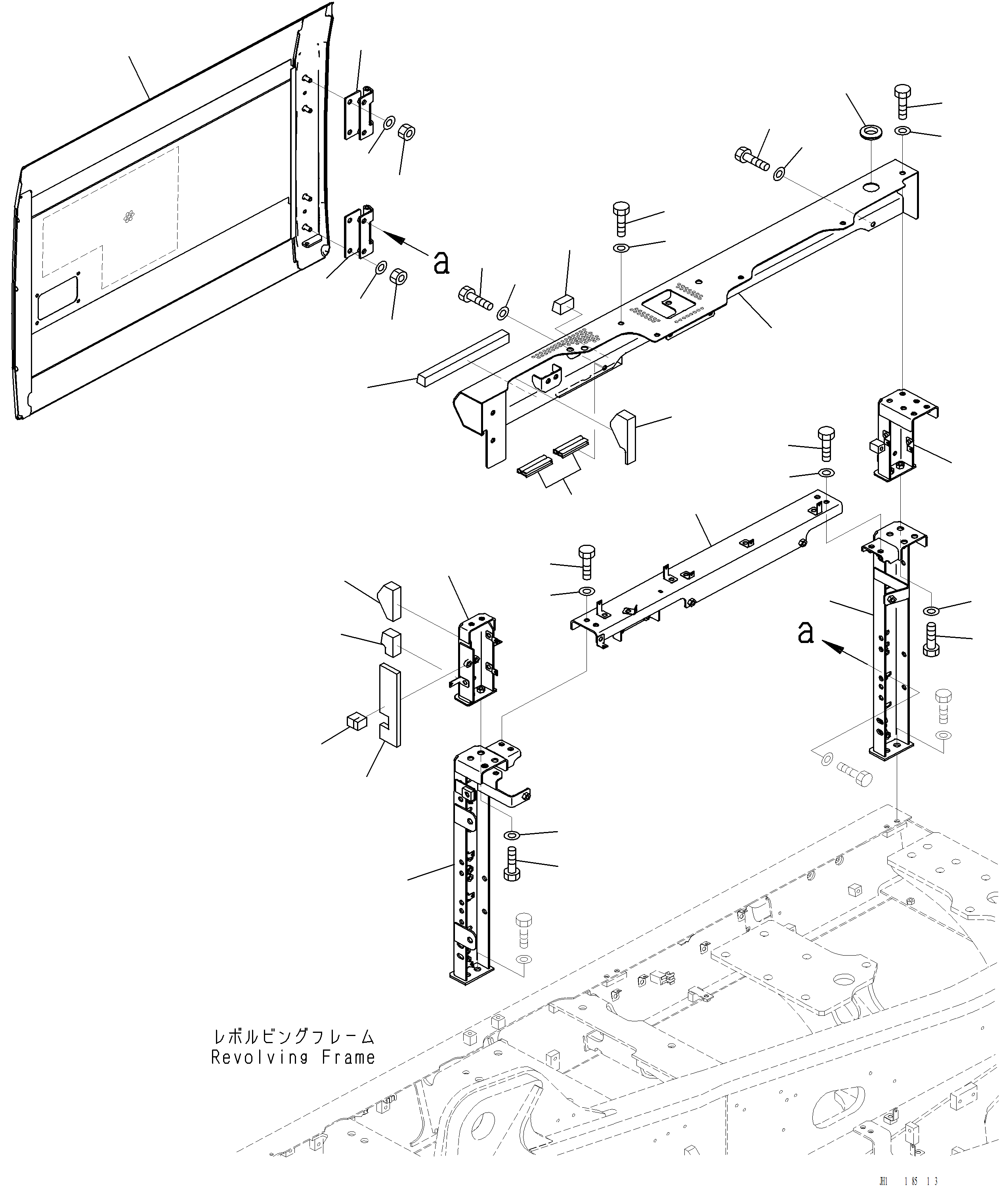 Komatsu parts book diagram for PC220LCi-12 S/N A15001: M1140-001001 SIDE COVER R.H. FRAME AND COVER