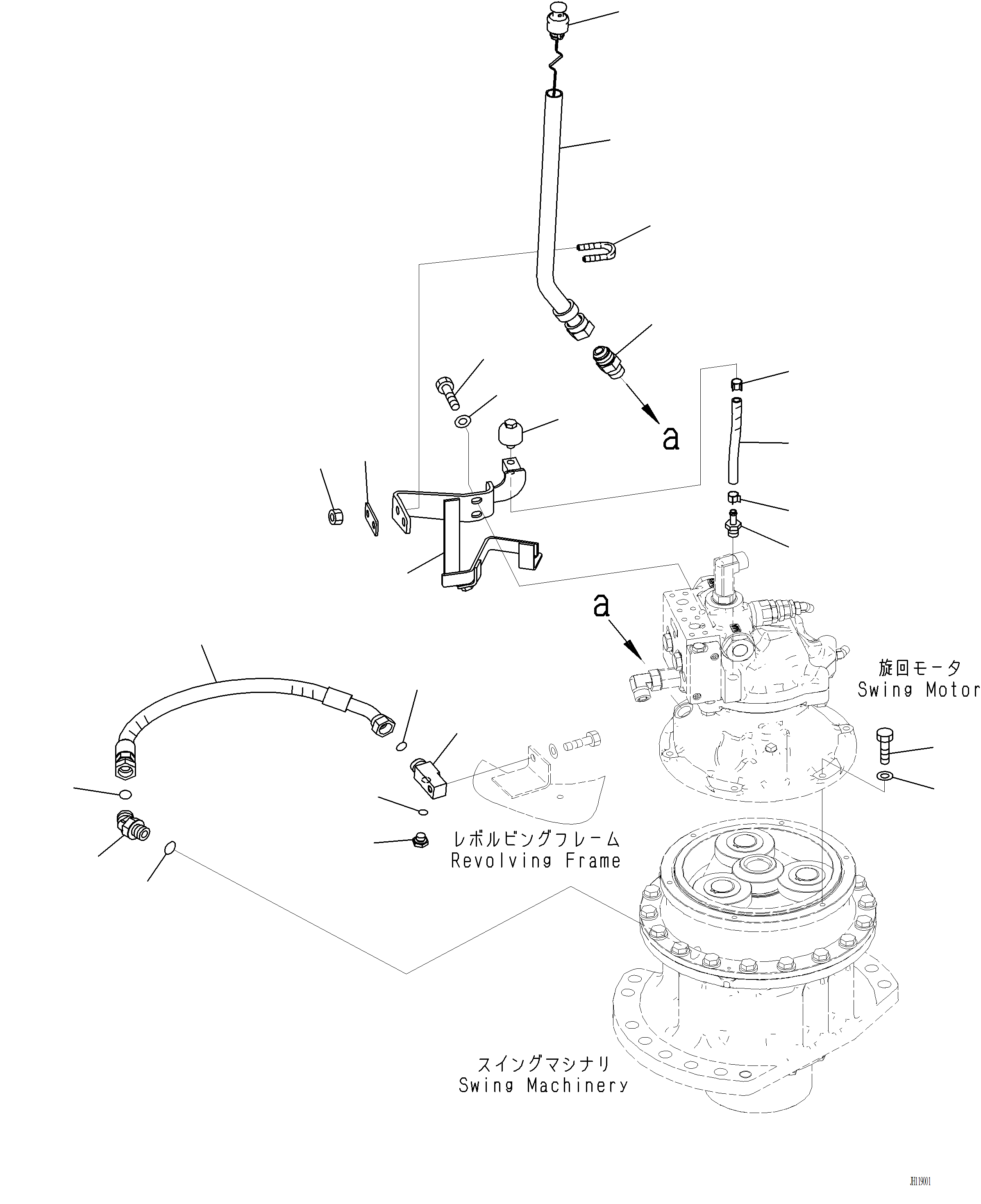 Komatsu parts book diagram for PC220LCi-12 S/N A15001: N1210-001005 SWING MACHINERY AND MOTOR DRAIN PIPING