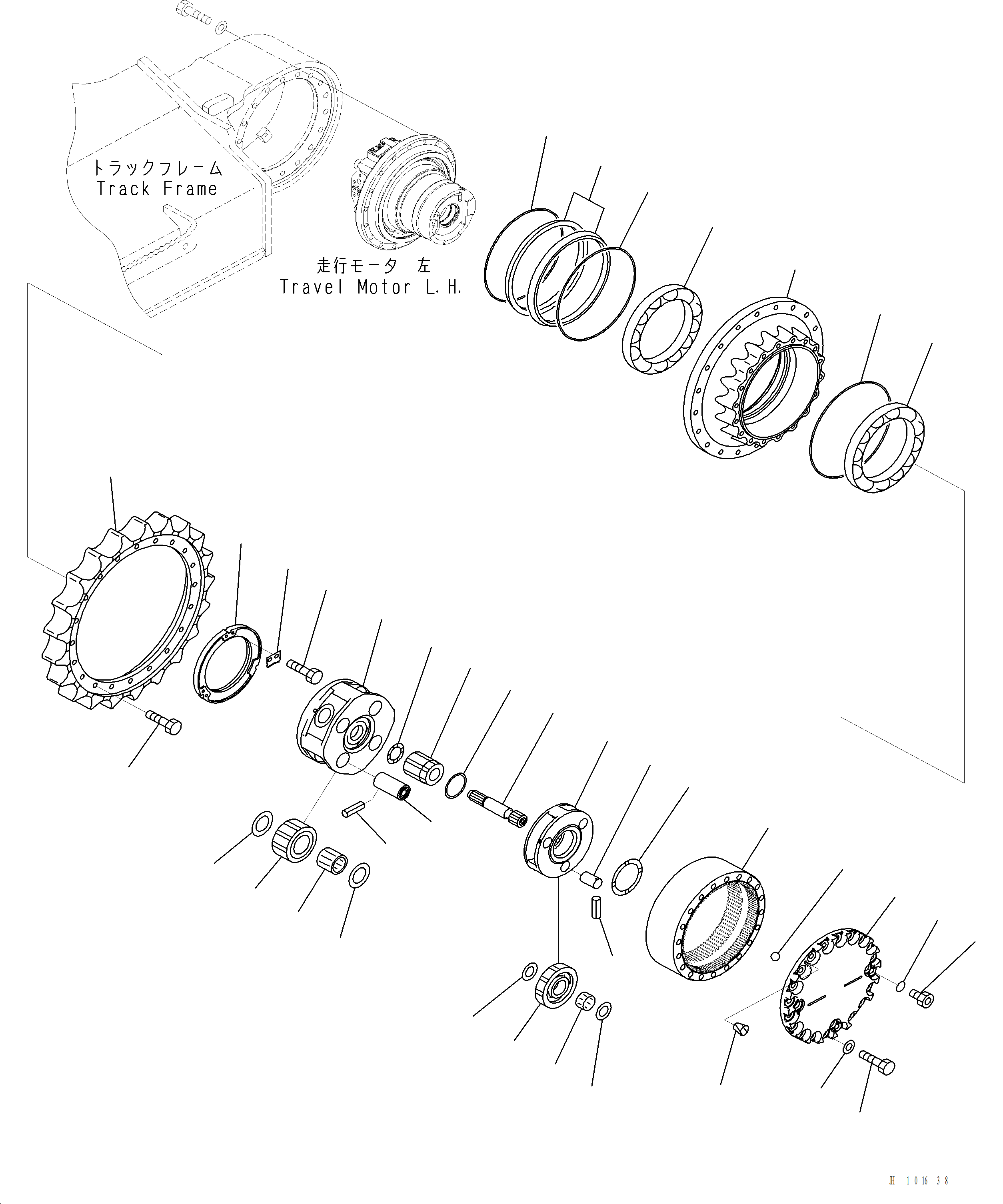Komatsu parts book diagram for PC220LCi-12 S/N A15001: P1210-001003 TRAVEL MOTOR AND FINAL DRIVE FINAL DRIVE L.H.