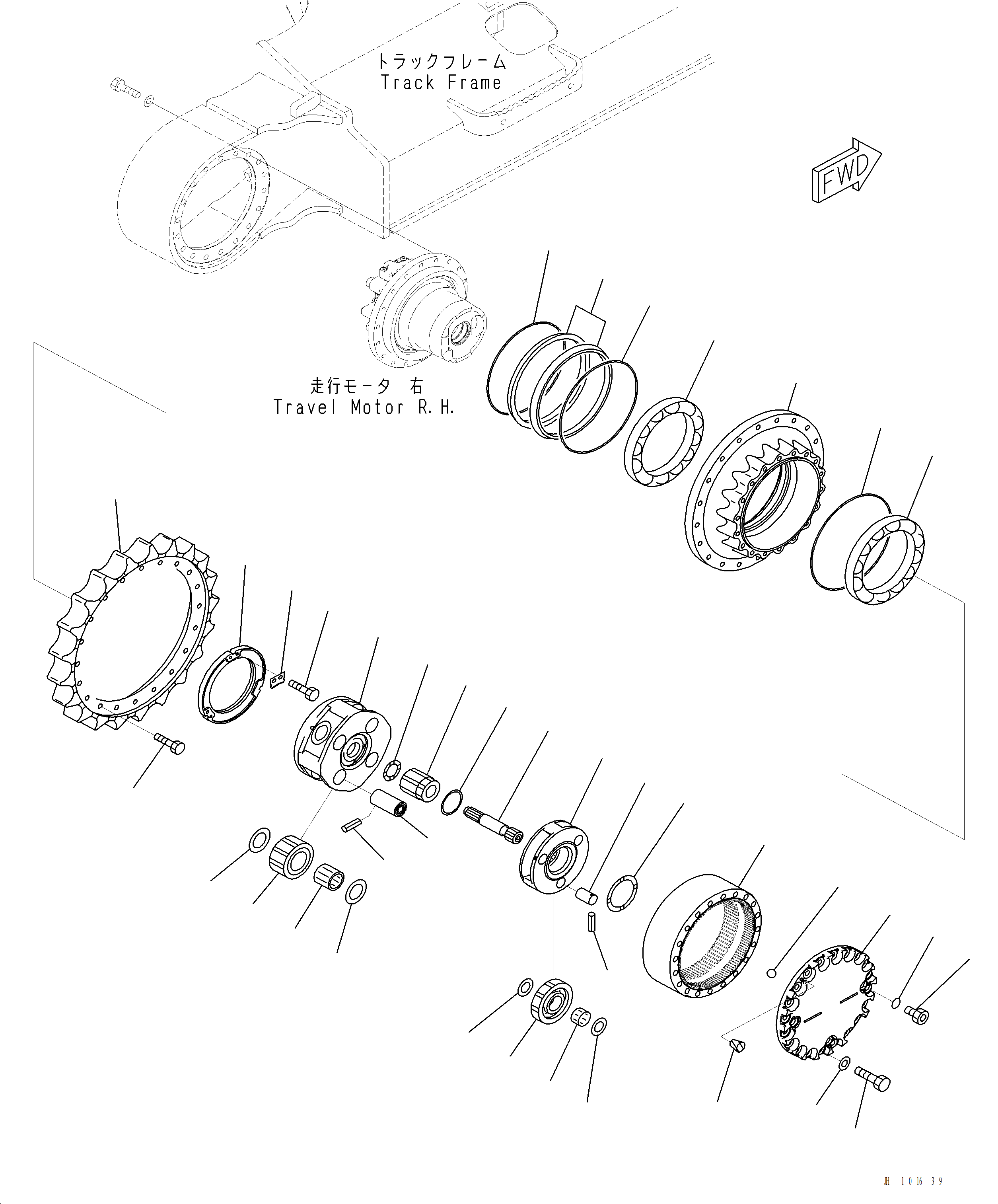 Komatsu parts book diagram for PC220LCi-12 S/N A15001: P1210-001006 TRAVEL MOTOR AND FINAL DRIVE FINAL DRIVE R.H.