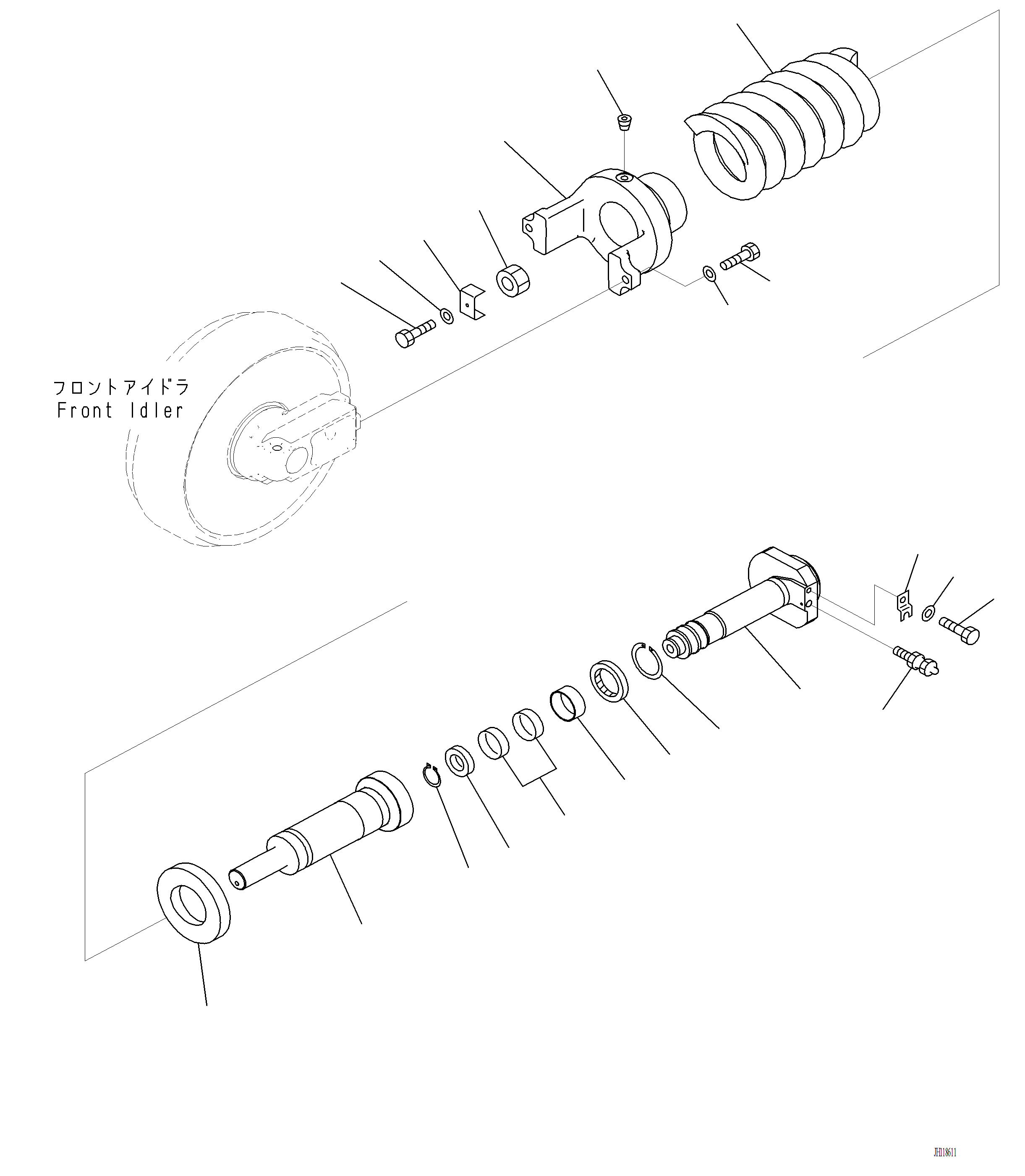 Komatsu parts book diagram for PC220LCi-12 S/N A15001: R0110-001002 FRONT IDLER AND IDLER CUSHION IDLER CUSHION