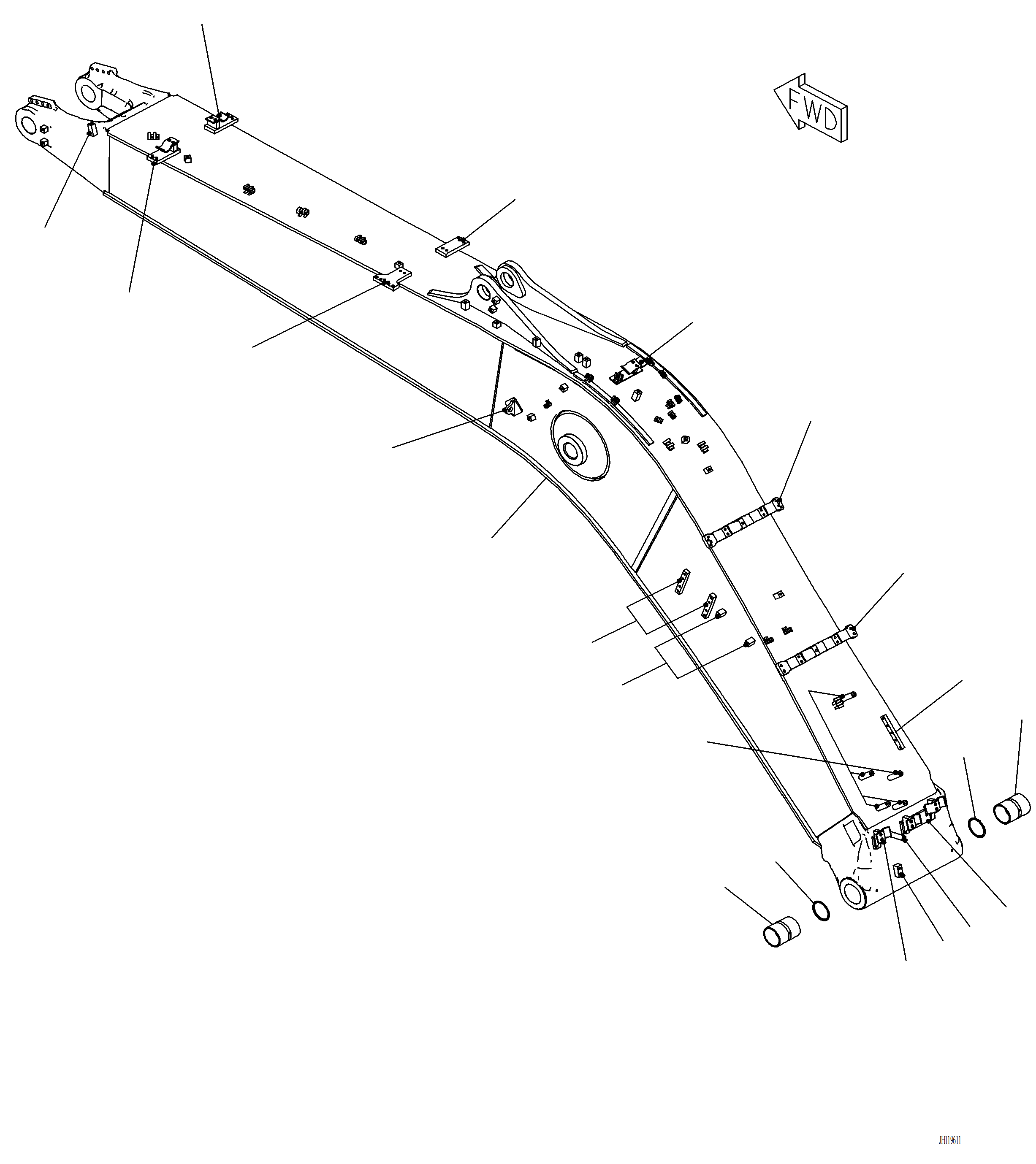 Komatsu parts book diagram for PC220LCi-12 S/N A15001: T1110-002001 BOOM BOOM AND BUSHING (5700MM, HEAVY DUTY TYPE)