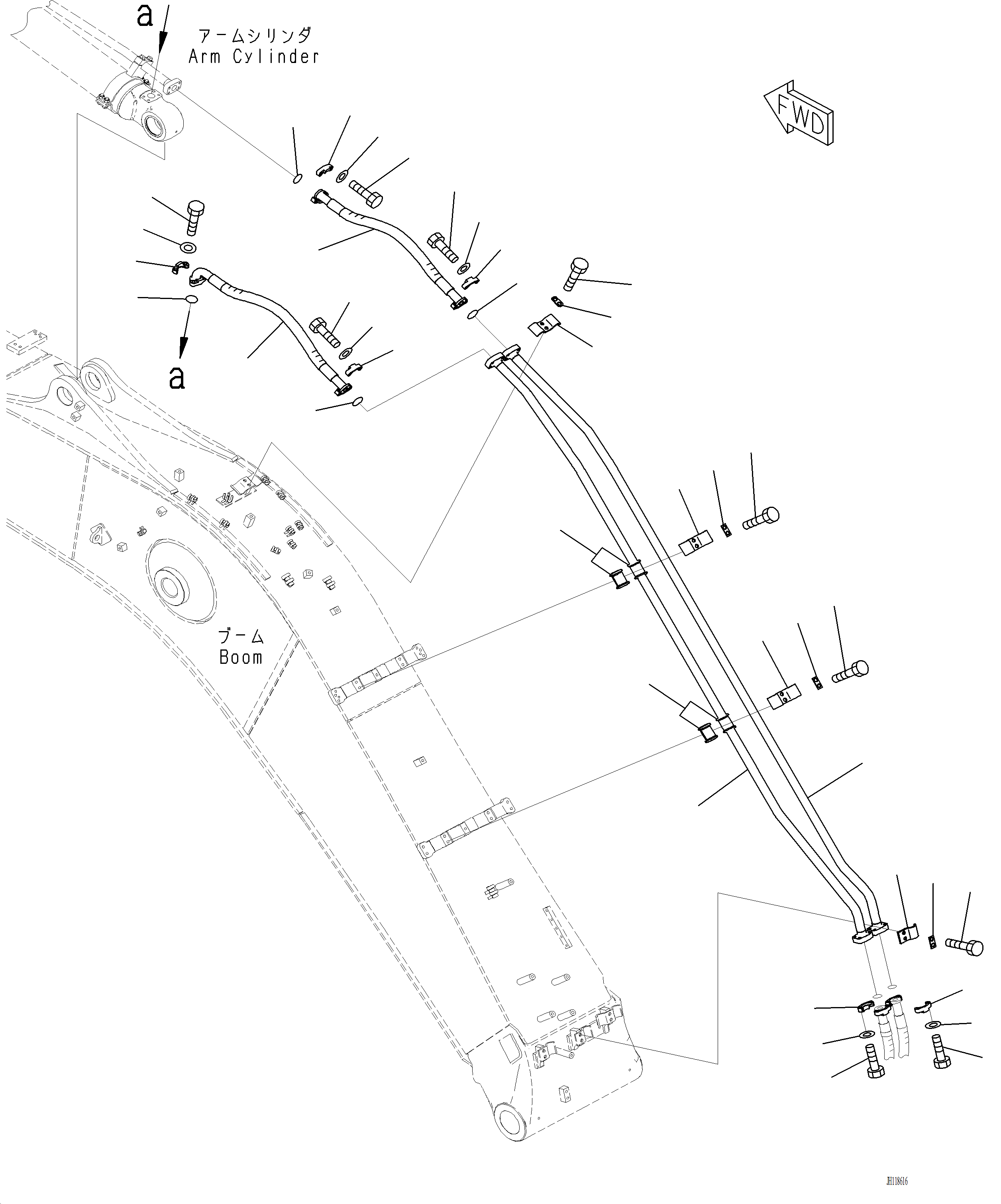 Komatsu parts book diagram for PC220LCi-12 S/N A15001: T1110-002003 BOOM ARM CYLINDER PIPING