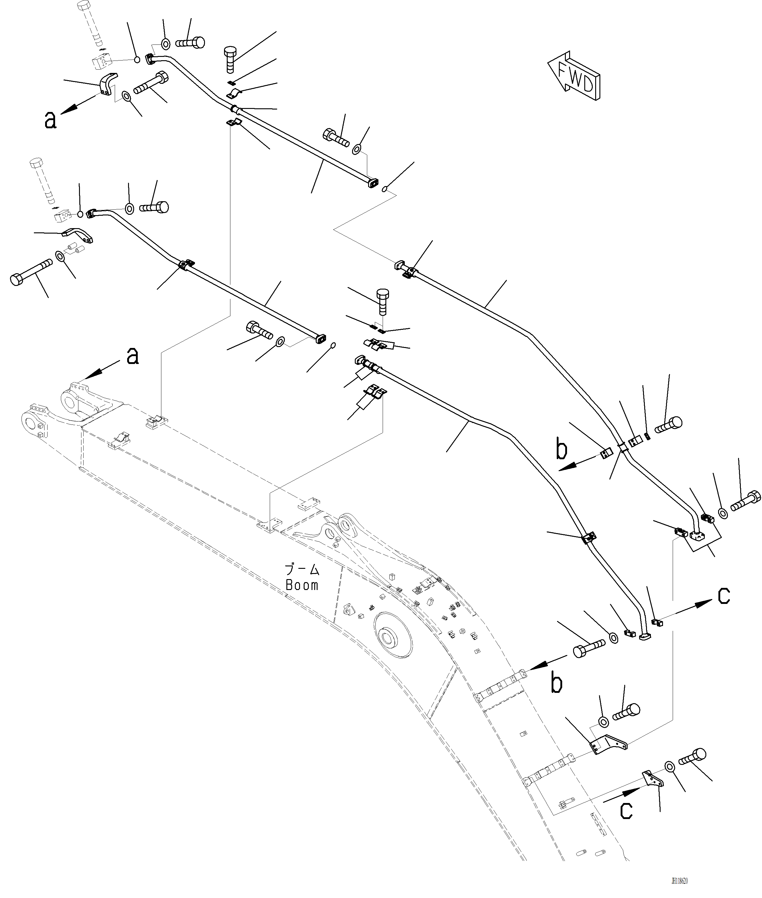 Komatsu parts book diagram for PC220LCi-12 S/N A15001: T1110-002006 BOOM ATTACHMENT PIPING (1/2)