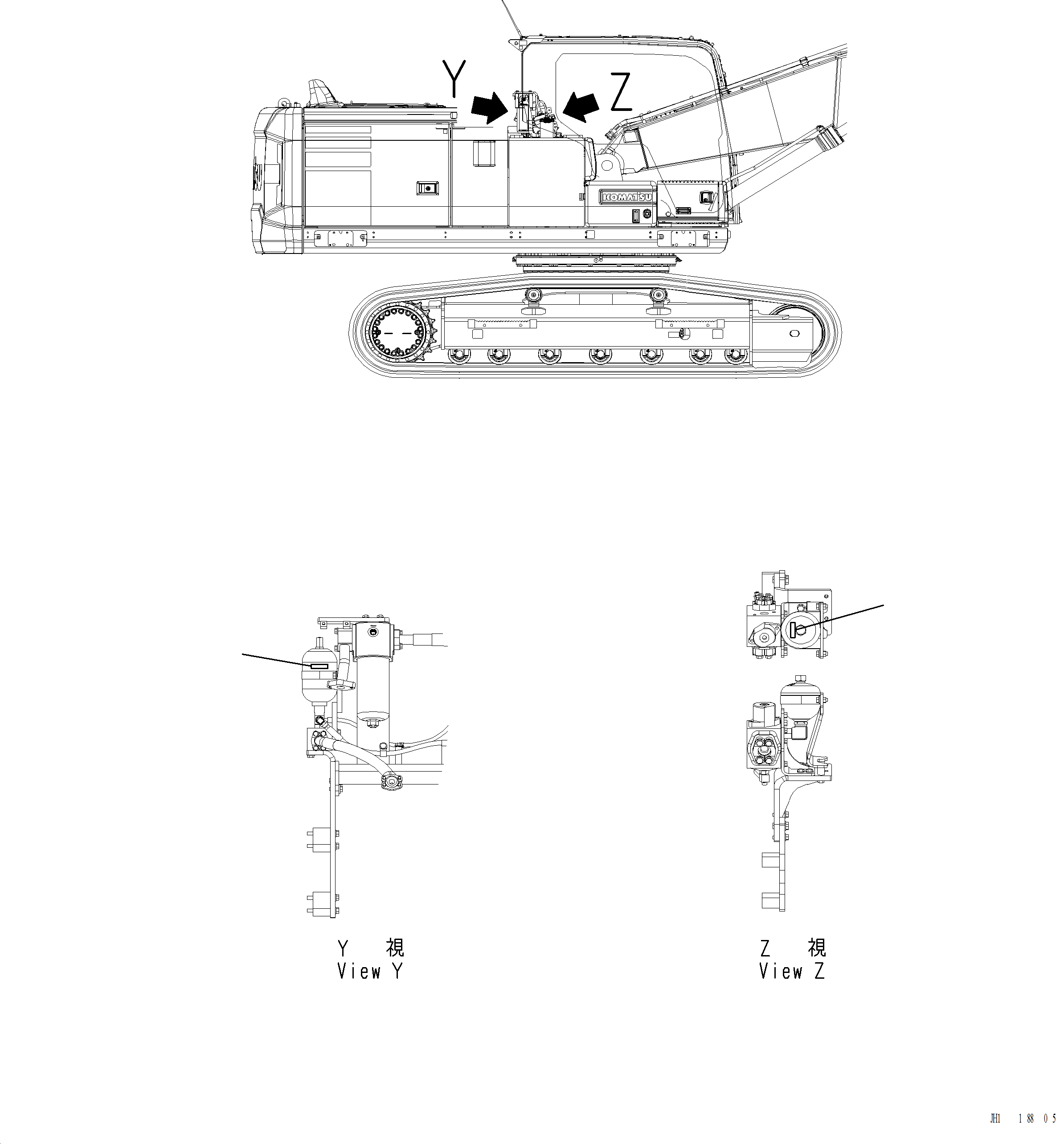 Komatsu parts book diagram for PC220LCi-12 S/N A15001: U0580-001001 CAUTION PLATES ACCUMULATOR