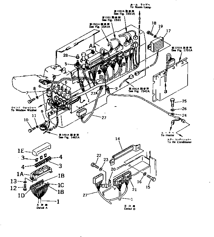 Excavators Komatsu / PC220LC-5 S/N 35001-UP(pc220lcr) / WIRING IN CAB (FOR PANEL STAND) (FOR LONG LEVER CONTROL)(#36614-)(030310 : 1451A)