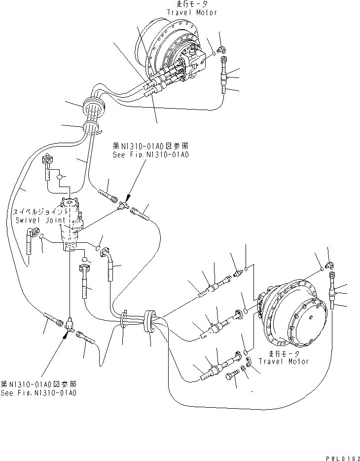 Excavators Komatsu / PC228USLC-2 S/N 15001-UP (For U.S.A.)(pc228u0c) / TRAVEL PIPING (TRAVEL SPEED 1ST) (FOR OFFSET BOOM)(300010 : P1120-01A2)