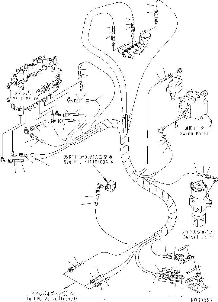Excavators Komatsu / PC228USLC-1 S/N 11001-UP(pc228u0r) / PPC MAIN LINE (VALVE PPC) (VALVE LOWER LINE) (FOR MON0 BOOM)(150470 : H1840-02A2B)