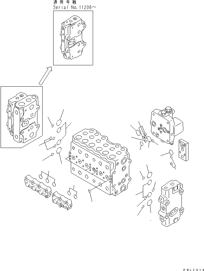 Excavators Komatsu / PC228USLC-1 S/N 11001-UP(pc228u0r) / MAIN VALVE (1-ACTUATOR) (2/11) (FOR MONO-BOOM)(480820 : Y1662-22A0)