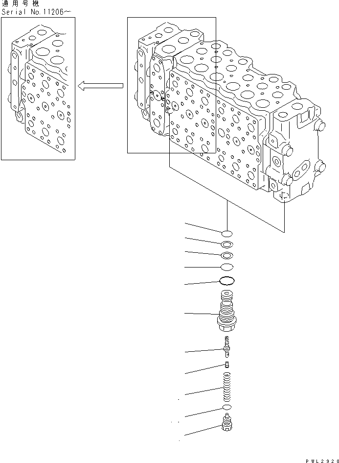 Excavators Komatsu / PC228USLC-1 S/N 11001-UP(pc228u0r) / MAIN VALVE (1-ACTUATOR) (5/11) (FOR MONO-BOOM)(480850 : Y1662-25A0)