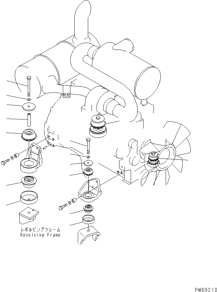 Komatsu parts book diagram for PC228USLC-2J S/N 15001-UP (For KUK / Chassis only): ENGINE MOUNT