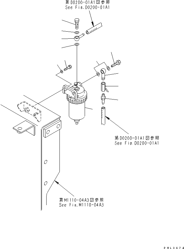 Komatsu parts book diagram for PC228USLC-2J S/N 15001-UP (For KUK / Chassis only): FUEL LINES (WITH WATER SEPARATOR) (EU SPEC.)(#15321-)