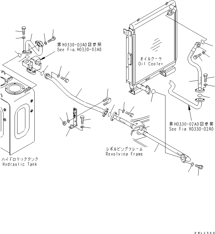 Komatsu parts book diagram for PC228USLC-2J S/N 15001-UP (For KUK / Chassis only): OIL COOLER LINE