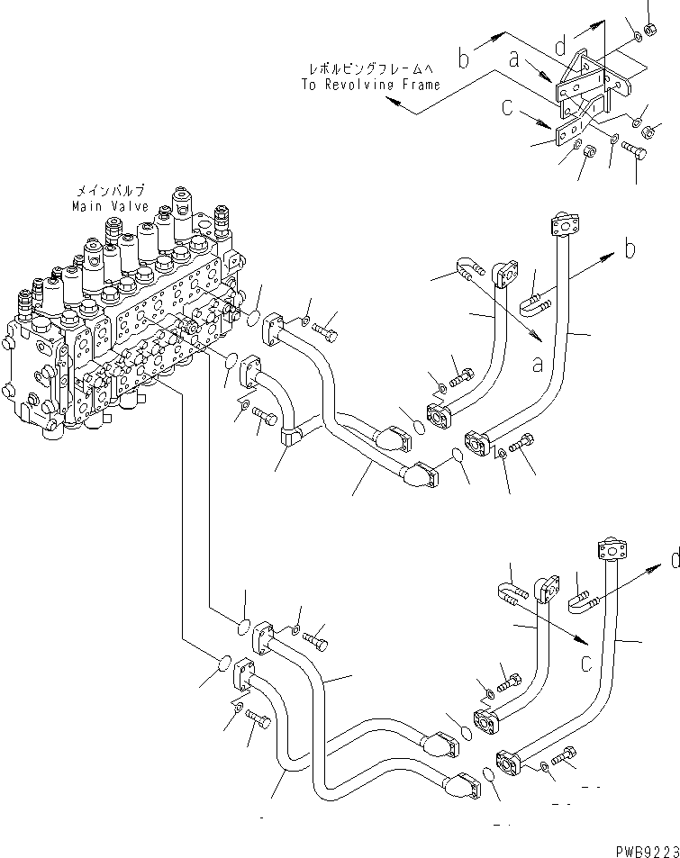 Komatsu parts book diagram for PC228USLC-2J S/N 15001-UP (For KUK / Chassis only): TRAVEL LINES (VALVE SIDE)