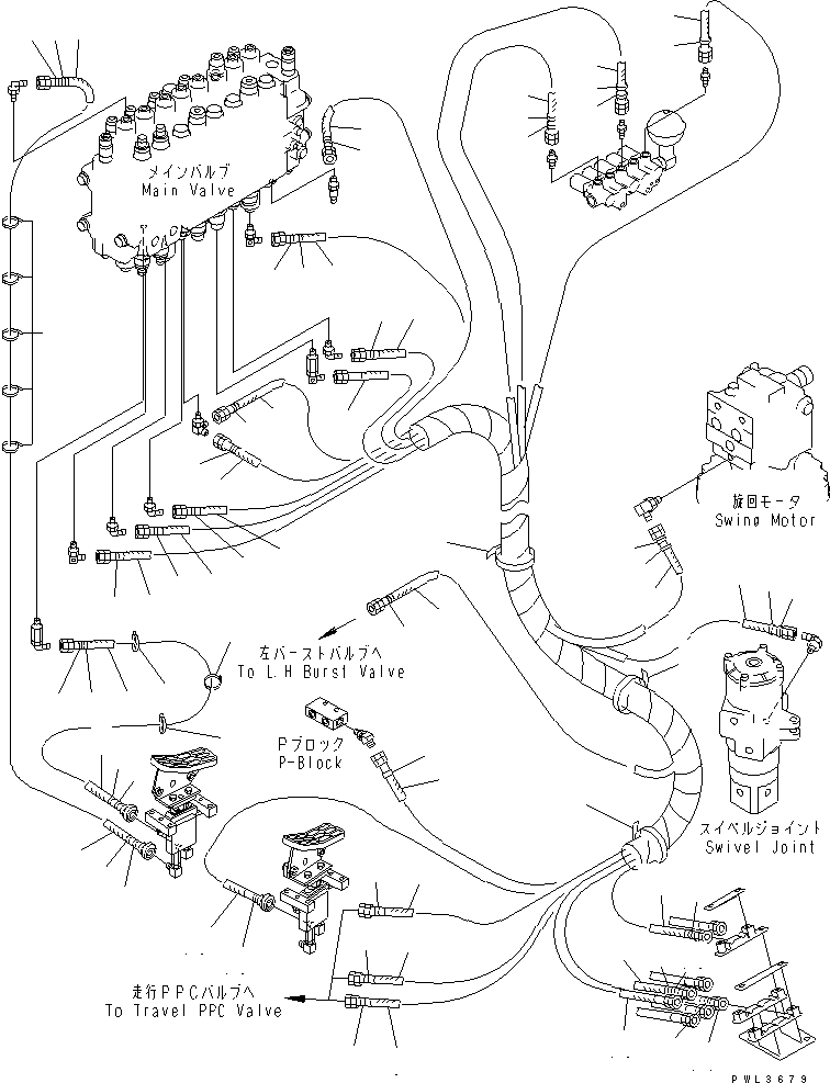Komatsu parts book diagram for PC228USLC-2J S/N 15001-UP (For KUK / Chassis only): PPC MAIN LINE (VALVE PPC) (VALVE LOWER LINE) (2 ACTUATOR) (FOR MONO BOOM) (EU SPEC.)(#15321-)