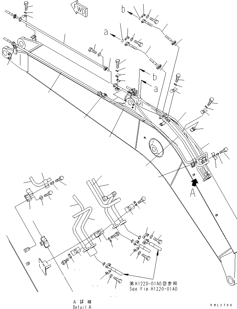 Komatsu parts book diagram for PC228USLC-2J S/N 15001-UP (For KUK / Chassis only): MONO-BOOM (5.7M) (ARM CYLINDER LINE AND BUCKET CYLINDER LINE)