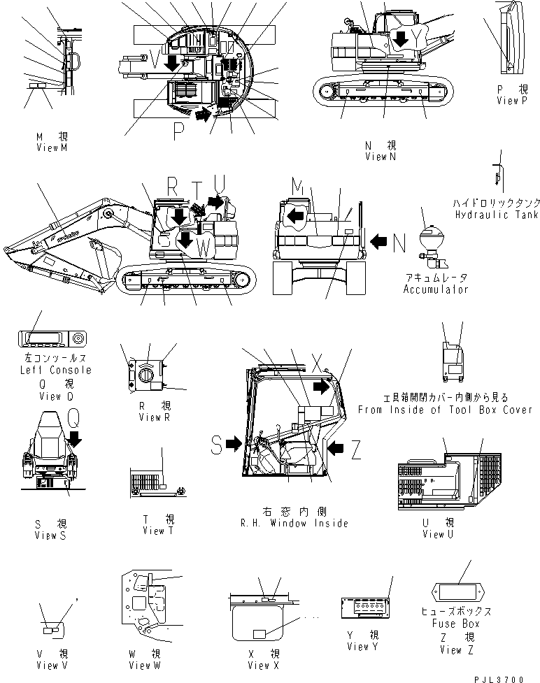Komatsu parts book diagram for PC228USLC-2J S/N 15001-UP (For KUK / Chassis only): DECAL AND PLATE (ENGLISH) (EU SPEC.) (LC)(#15321-)
