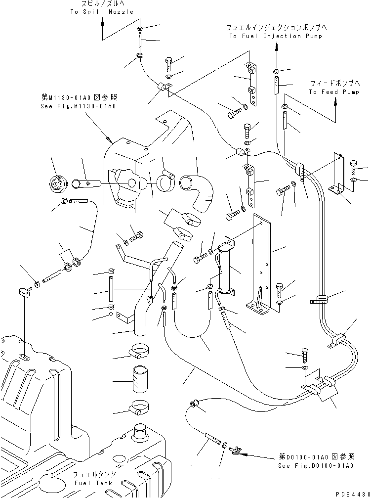 Komatsu parts book diagram for PC228UU-1-TN S/N 10001-UP: FUEL LINES(#10001-10021)