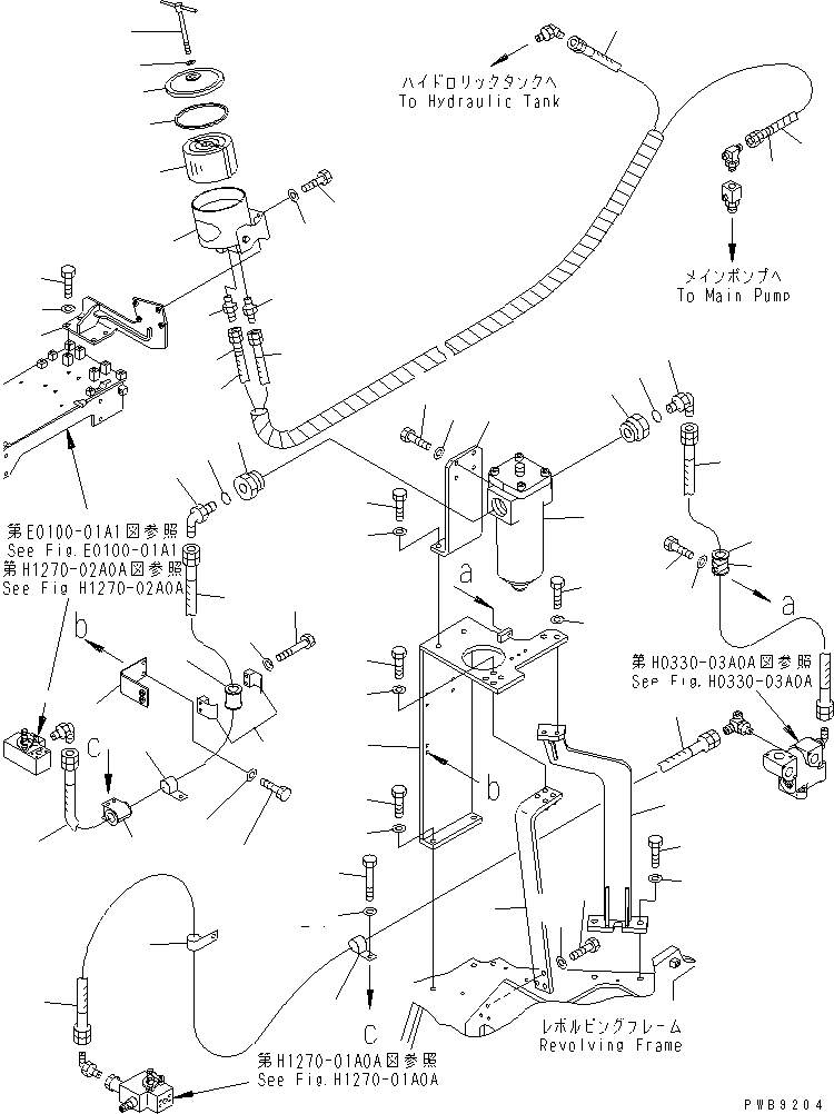 Komatsu parts book diagram for PC228UU-1-TN S/N 10001-UP: ATTACHMENT LINE (1 ACTUATOR) (RETURN)(#10022-10573)