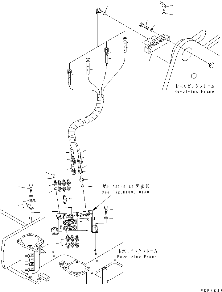 Komatsu parts book diagram for PC228UU-1-TN S/N 10001-UP: SHUTTLE VALVE (CONNECTING PARTS AND HOSE)(#10001-10021)