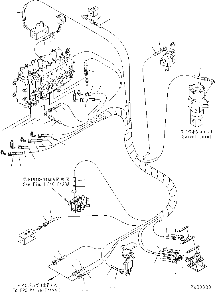 Komatsu parts book diagram for PC228UU-1-TN S/N 10001-UP: PPC MAIN LINE (VALVE PPC) (VALVE LOWER LINE) (1 ACTUATOR) (TUNNEL SPEC.)(#10325-10573)