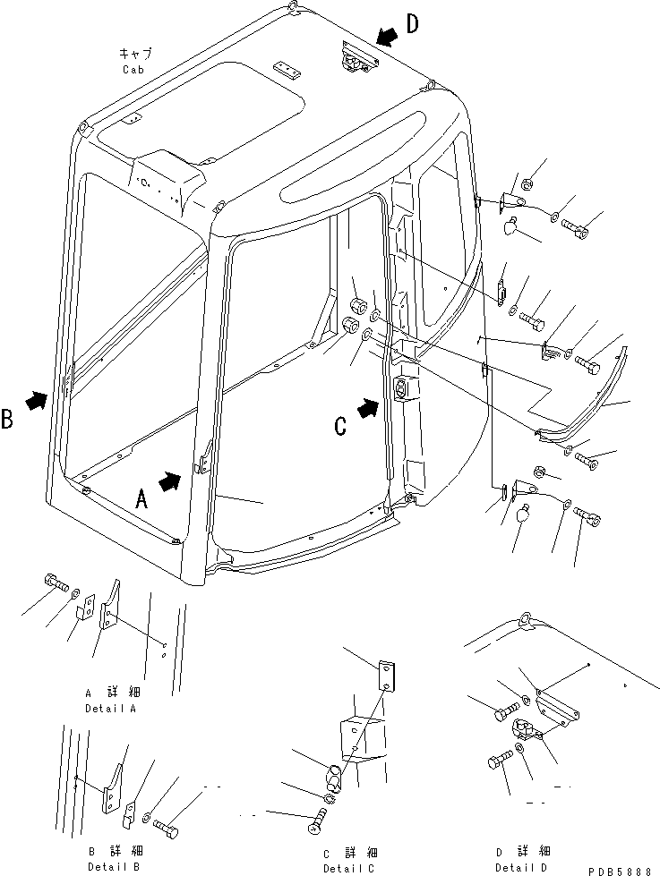 Komatsu parts book diagram for PC228UU-1-TN S/N 10001-UP: OPERATOR'S CAB (RAIL)(#10022-10573)
