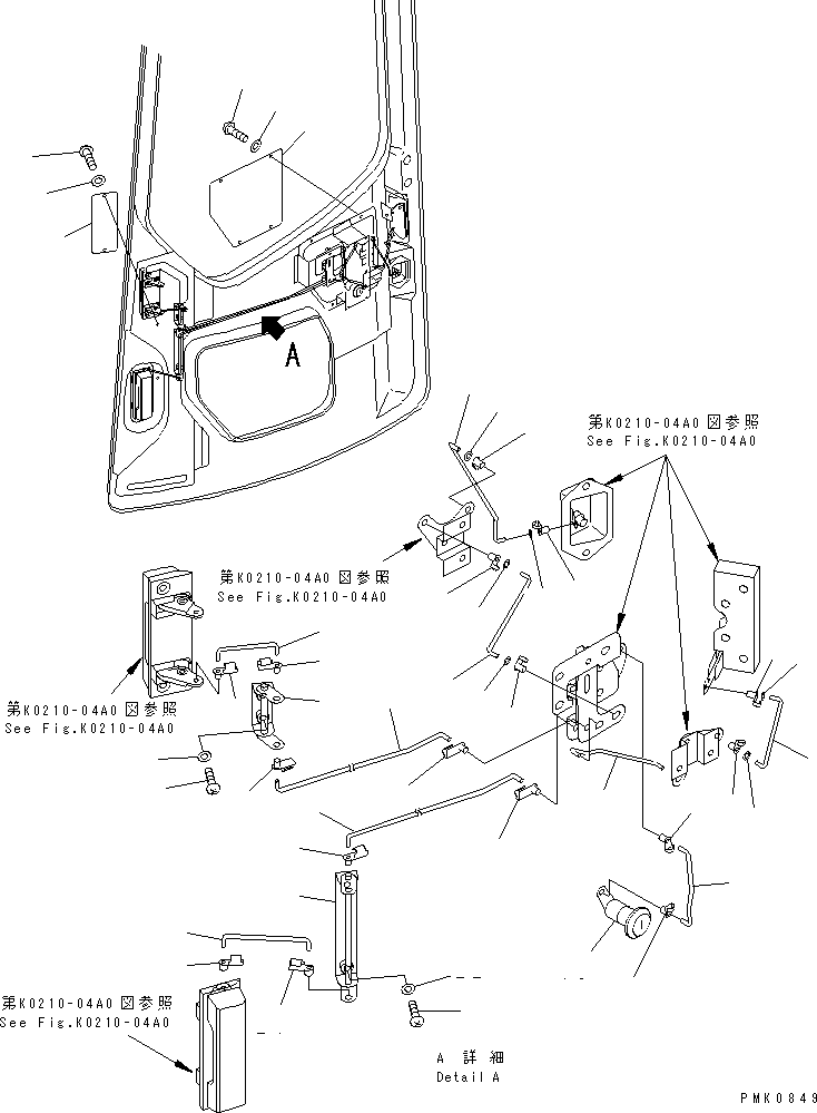 Komatsu parts book diagram for PC228UU-1-TN S/N 10001-UP: OPERATOR'S CAB (DOOR LOCK LINKAGE)(#10022-10573)