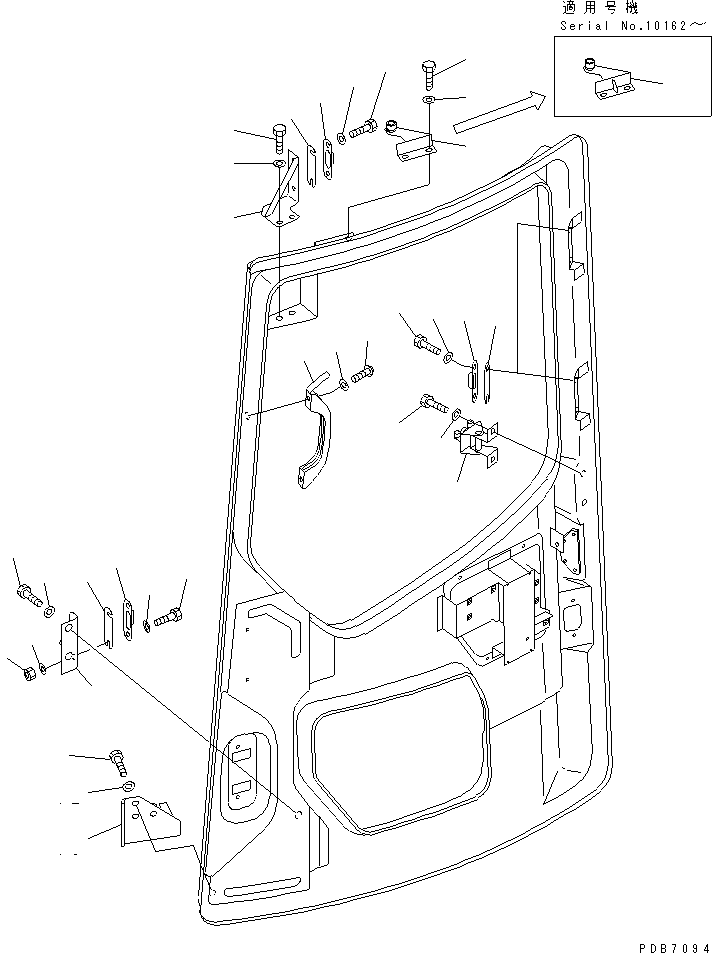 Komatsu parts book diagram for PC228UU-1-TN S/N 10001-UP: OPERATOR'S CAB (DOOR ROLLER AND STRIKER)(#10022-10573)