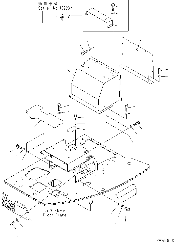 Komatsu parts book diagram for PC228UU-1-TN S/N 10001-UP: FLOOR COVER (TUNNEL SPEC.)(#10022-10573)