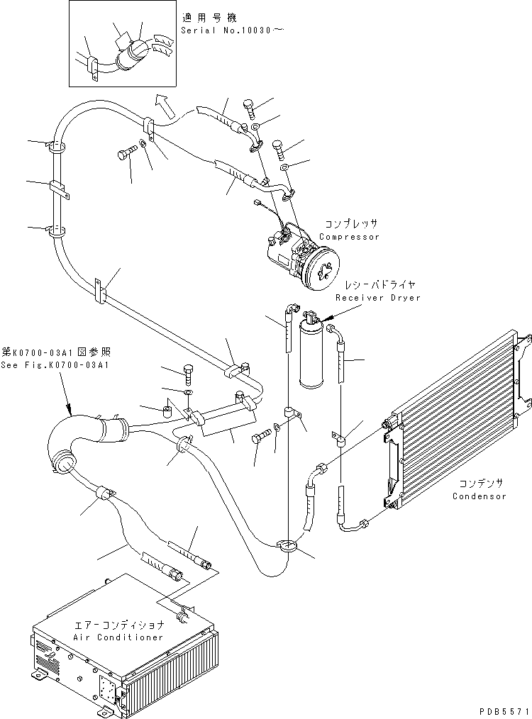 Komatsu parts book diagram for PC228UU-1-TN S/N 10001-UP: AIR CONDITIONER (HOSE)(#10022-10573)
