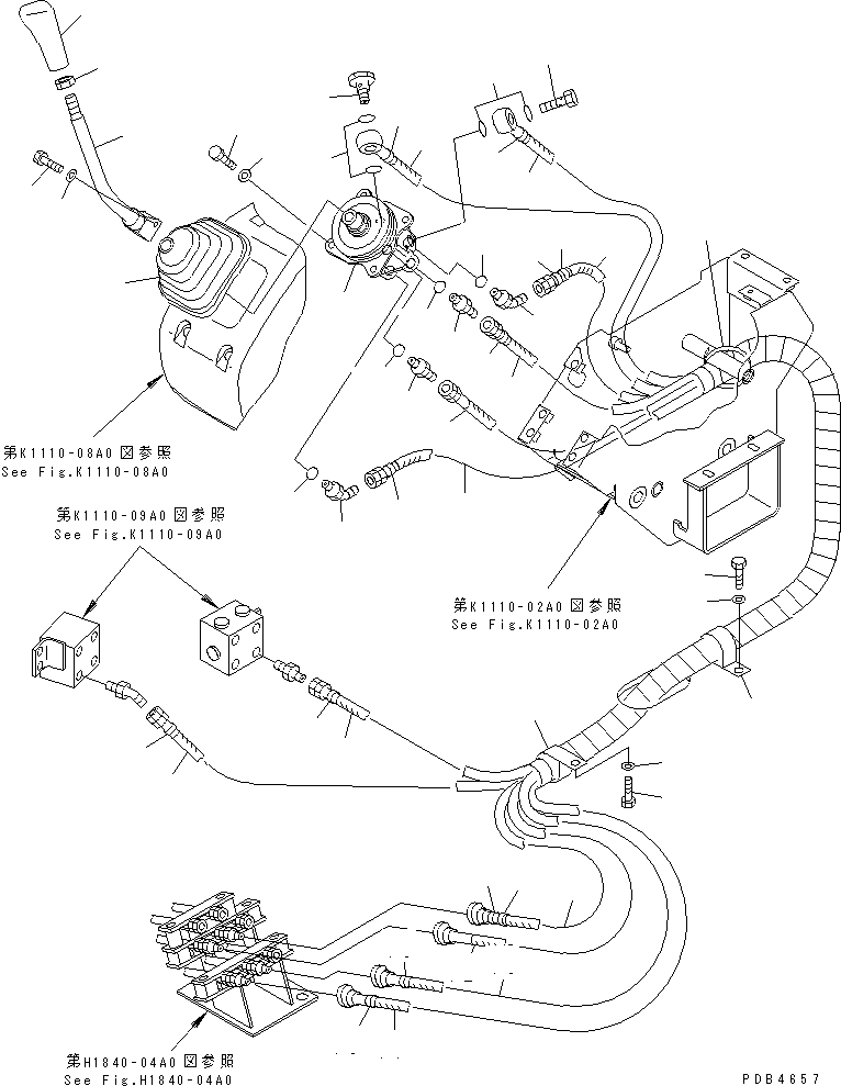 Komatsu parts book diagram for PC228UU-1-TN S/N 10001-UP: FLOOR FRAME (LEVER AND PIPING) (L.H.)(#10001-10021)