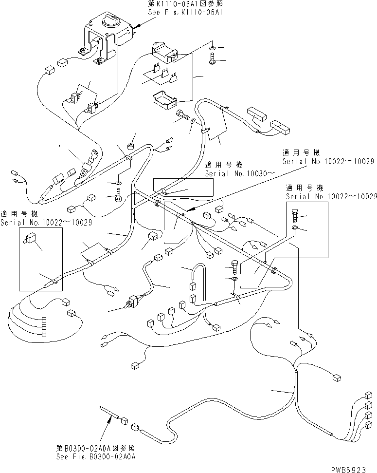 Komatsu parts book diagram for PC228UU-1-TN S/N 10001-UP: FLOOR FRAME (WIRING) (TUNNEL SPEC.)(#10022-10573)