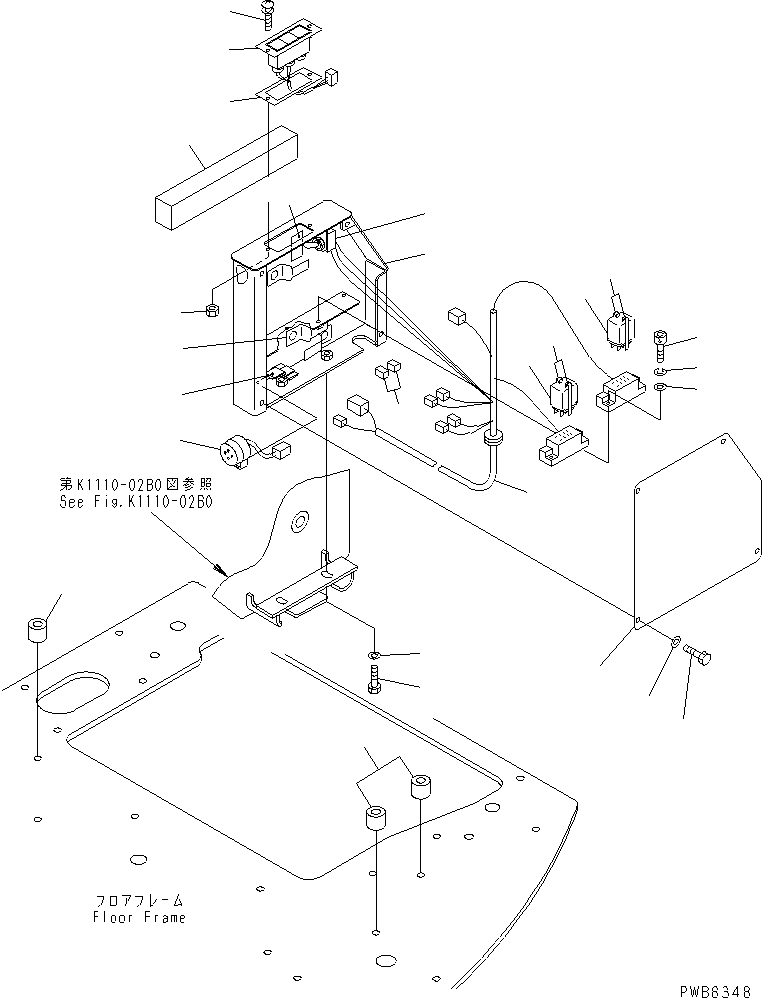 Komatsu parts book diagram for PC228UU-1-TN S/N 10001-UP: FLOOR FRAME (MONITOR BOX) (TUNNEL SPEC.) (WITH CAB)(#10030-10573)