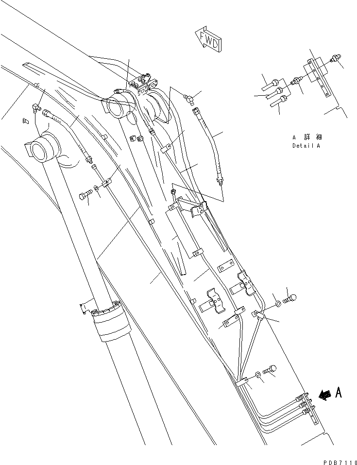 Komatsu parts book diagram for PC228UU-1-TN S/N 10001-UP: MONO-BOOM (4.5M) (LUBRICATING LINE AND WORKING LAMP HARNESS)(#10128-10573)