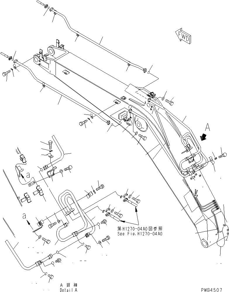 Komatsu parts book diagram for PC228UU-1-TN S/N 10001-UP: MONO-BOOM (4.8M) (ATTACHMENT LINE AND WORKING LAMP HARNESS)(#10001-10573)