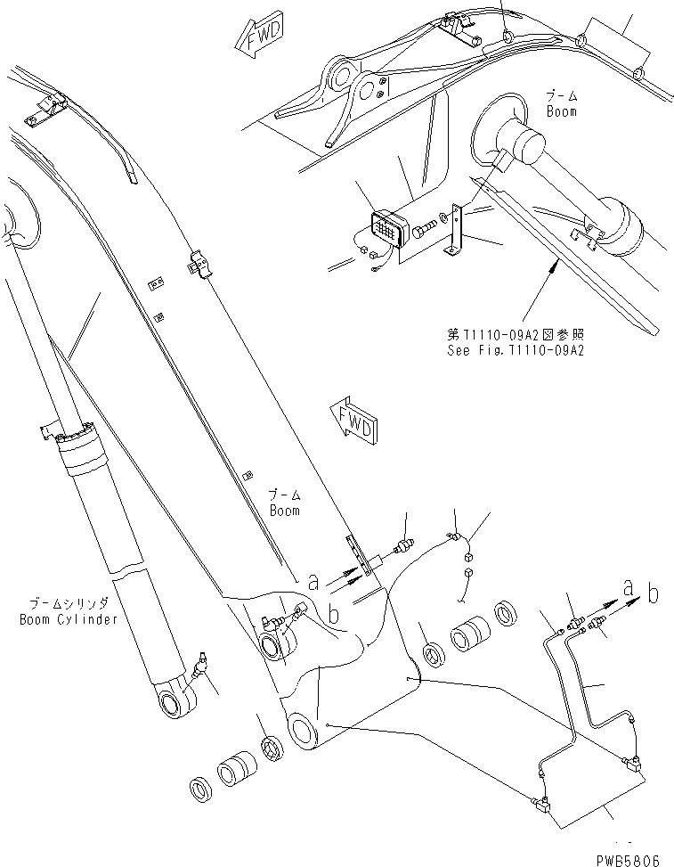 Komatsu parts book diagram for PC228UU-1-TN S/N 10001-UP: MONO-BOOM (HEAVY DUTY) (WORKING LAMP AND BOOM FOOT LUBRICATING)(#10022-10573)