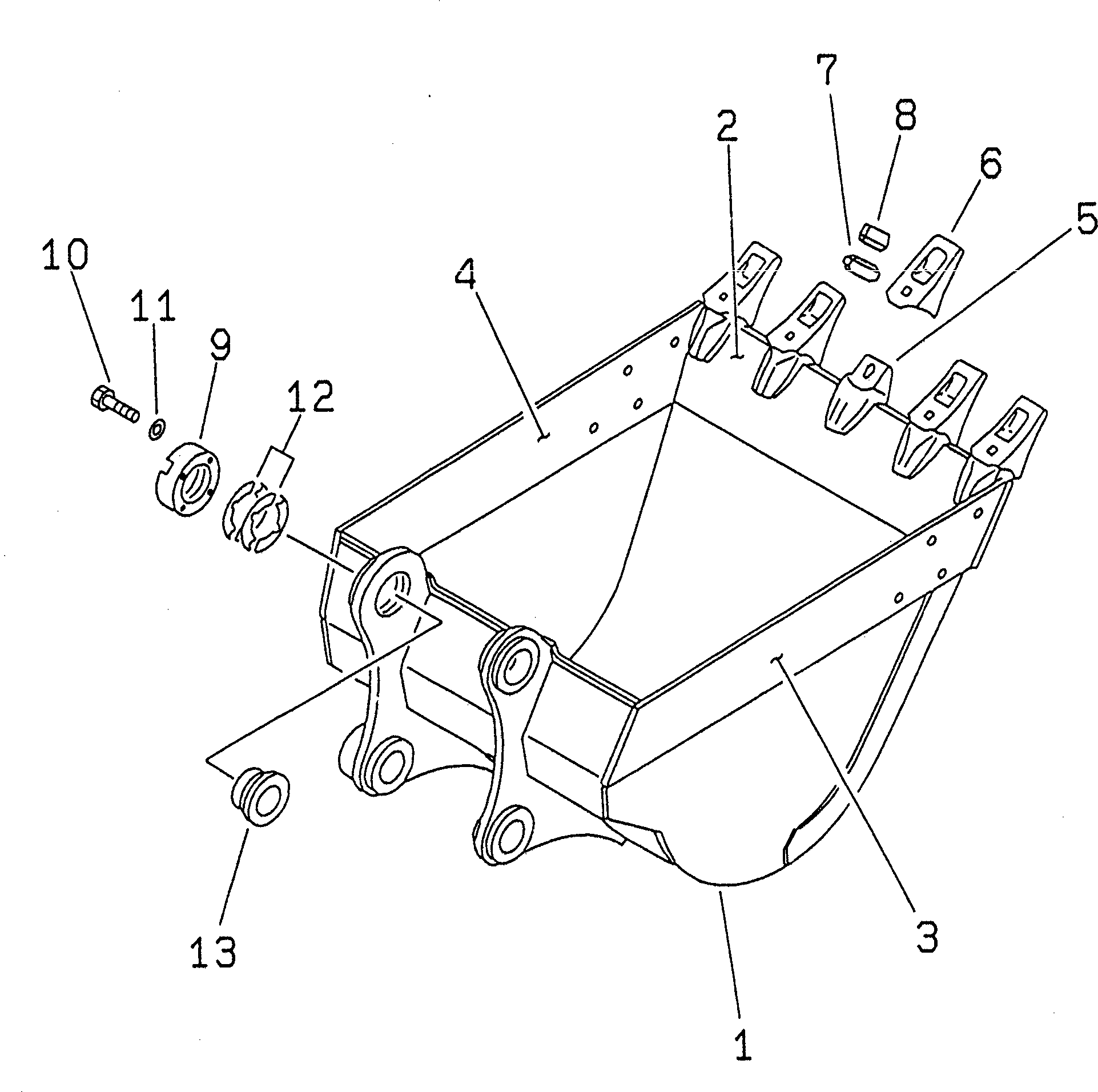 Komatsu parts book diagram for PC228UU-1-TN S/N 10001-UP: BUCKET ? 0.9M3 (CECE 0.8M3) ? 1200MM (VERTICAL PIN TYPE)           (WITH ADJUSTER)(#10022-)