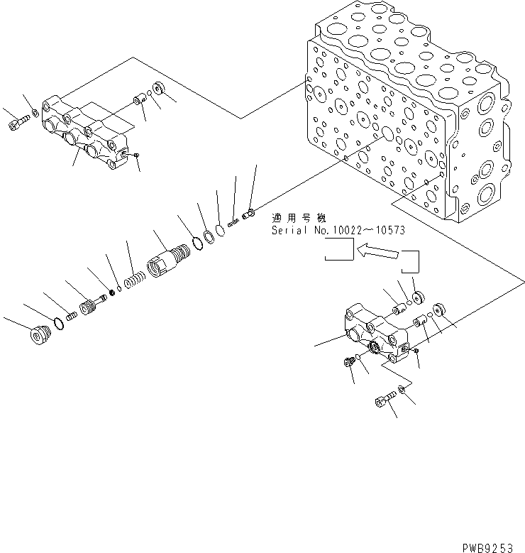 Excavators Komatsu / PC228UU-1-TN S/N 10001-UP(pc228u2r) / MAIN VALVE (2-ACTUATOR) (7/12) (TUNNEL SPEC./FOR MONO-BOOM)(#10001-10573)(450550 : Y1664-07A0)