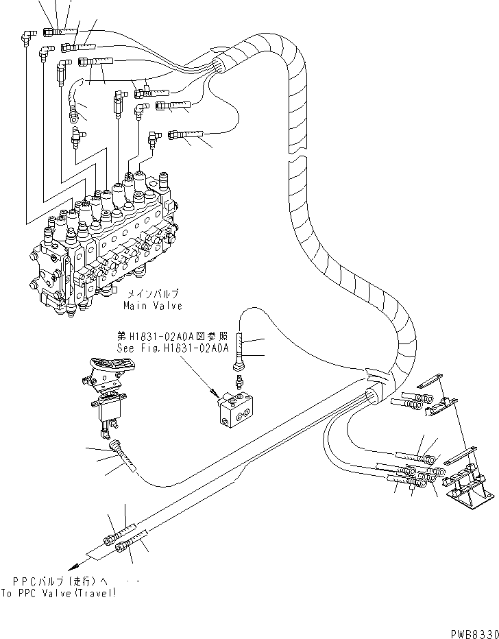 Komatsu parts book diagram for PC228US-1T S/N 11001-UP (For Formosa): PPC MAIN LINE (VALVE PPC) (VALVE UPPER LINE) (1 ACTUATOR) (TUNNEL SPEC.)
