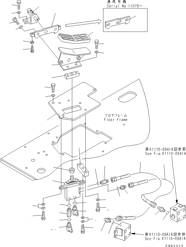 Komatsu parts book diagram for PC228US-1T S/N 11001-UP (For Formosa): FLOOR FRAME (ATTACHMENT CONTROL) (TUNNEL SPEC.)
