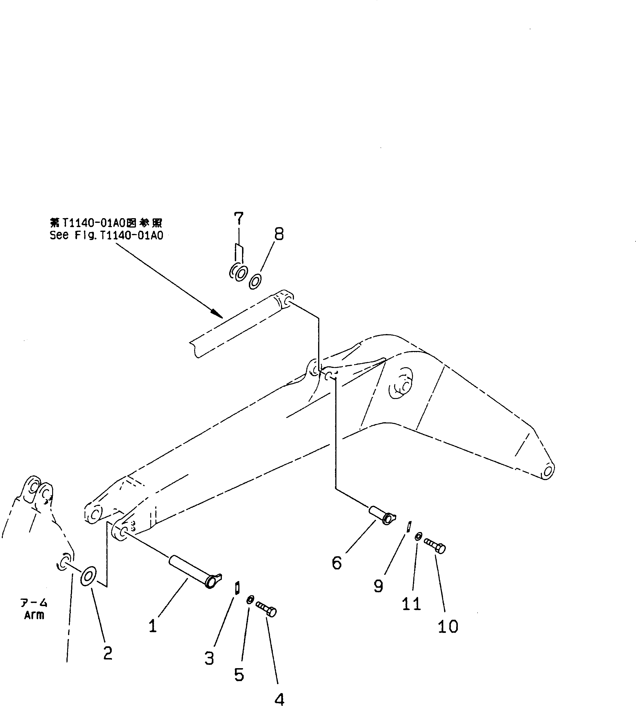 Excavators Komatsu / PC228US-2 S/N 15001-UP(pc228u4r) / MONO-BOOM (5.7M) (TOP PIN AND BOTTOM PIN)(360060 : T1110-02A1)